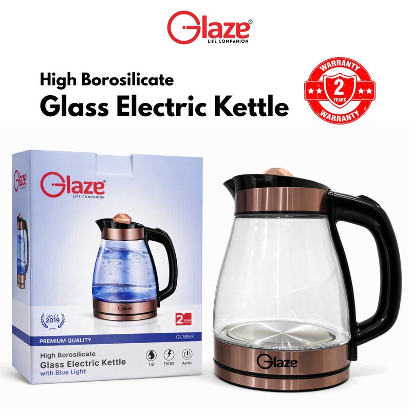 جليز غلاية كهربائية زجاجية سعة 1.8 لتر بقوة 1500 واط | زجاج بوروسيليكات عالي الجودة مقاوم للحرارة | غليان سريع | إيقاف تشغيل تلقائي للسلامة - Image 5